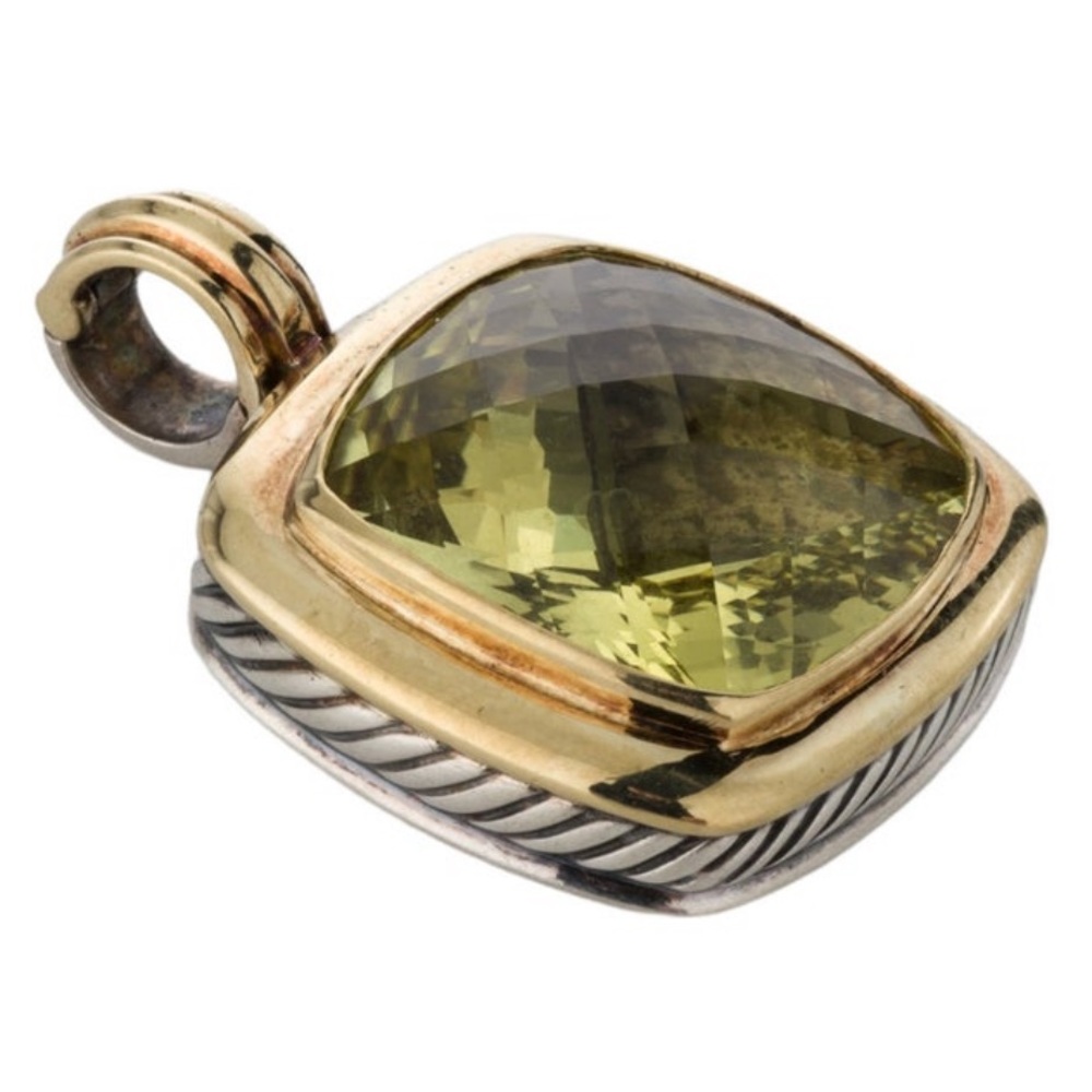 David Yurman Peridot Green Quartz Albion Cushion Pendant for necklace EC
